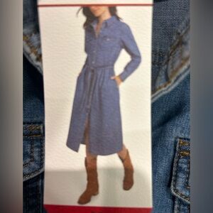 Wrangler Denim Shirt Dress Western Snap Button Midi Dress Belted Size M NWT